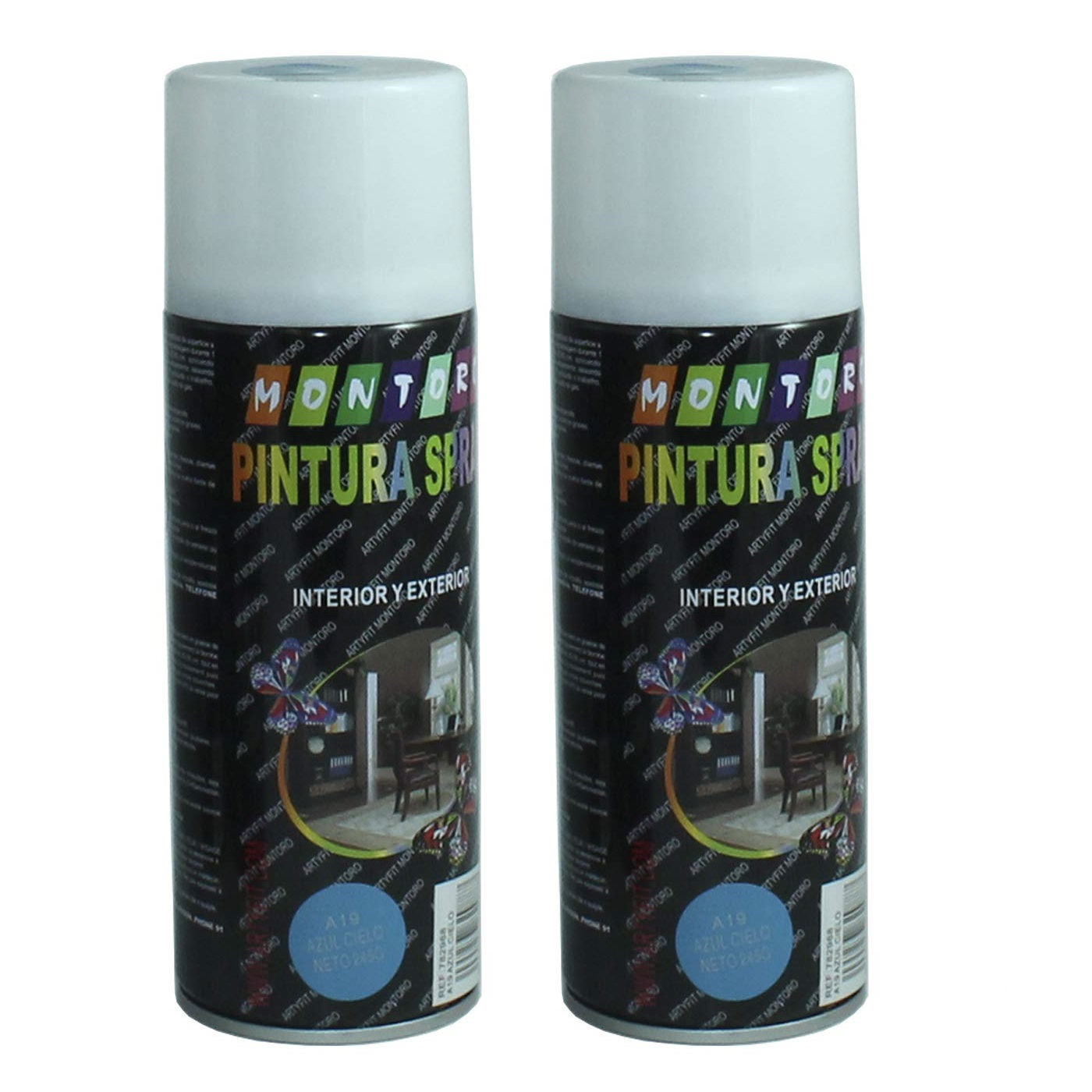 Montoro - Pack 2 botes de pintura en spray azul cielo A19 400 ml, válido para multitud de superficies de interior y exterior