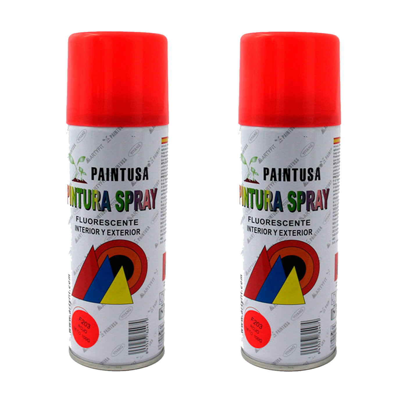 Montoro - Pack de 2 botes de pintura en spray rojo fluorescente, F203, 200 ml, válido para multitud de superficies de interior y exterior