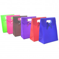 Pack de 12 bolsas de regalo con lazo en 6 colores diferentes, azul, rosa, verde, violeta, rojo y marrón, Juego de 12 bolsas de regalo en pvc, dimensiones 31 x 24.5 cm