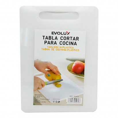 Tabla de cocina para cortar rectangular de plástico, tabla de corte blanca, preparar, trocear, dimensiones 29 x 21 x 0.6 cm