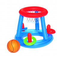 Canasta de baloncesto hinchable de vinilo con pelota y 3 aros 61 cm para piscina, válvulas de seguridad, deportes acuáticos en familia o con amigos