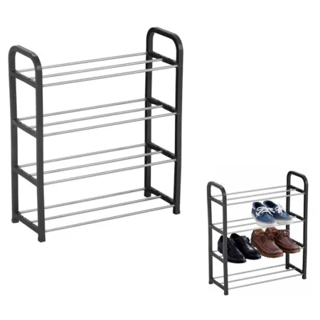 Tradineur - Zapatero de metal y plástico de 4 niveles, soporte para calzado, estantería multiusos para zapatos, recibidor, pasil Tradineur - Zapatero de metal y plástico de 4 niveles, soporte para calzado, estantería multiusos para zapatos, recibidor, pasil