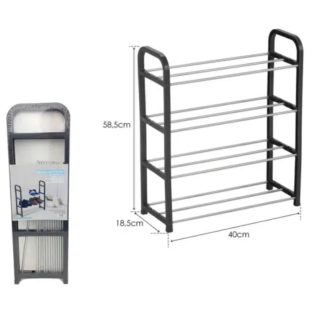 Tradineur - Zapatero de metal y plástico de 4 niveles, soporte para calzado, estantería multiusos para zapatos, recibidor, pasil Tradineur - Zapatero de metal y plástico de 4 niveles, soporte para calzado, estantería multiusos para zapatos, recibidor, pasil