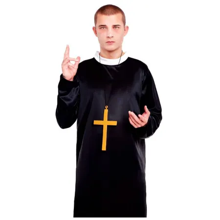 Tradineur - Disfraz de cura de color negro con crucifijo como colgante para jóvenes y adultos para carnaval, halloween, talla M