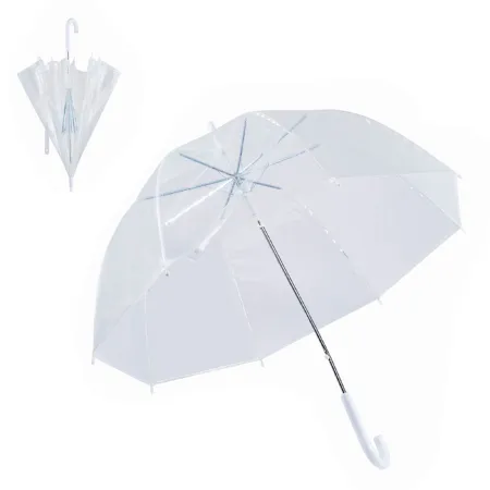 Tradineur - Paraguas transparente largo de mujer, forma de campana, PVC, apertura automática, 8 varillas de fibra, mango de plás Tradineur - Paraguas transparente largo de mujer, forma de campana, PVC, apertura automática, 8 varillas de fibra, mango de plás
