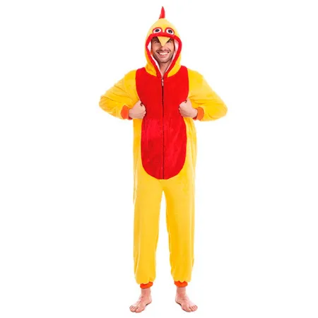 Tradineur - Disfraz de gallo para adulto, poliéster 100%, incluye mono con capucha, atuendo divertido de carnaval, Halloween, co