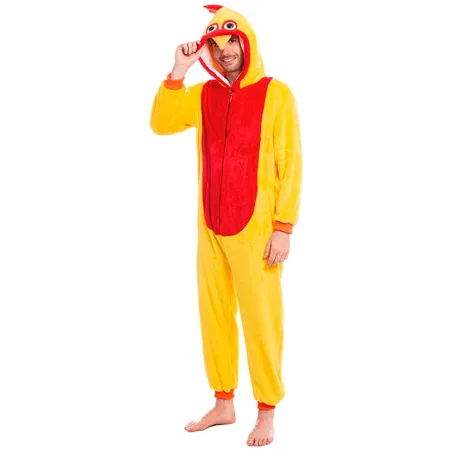 Tradineur - Disfraz de gallo para adulto, poliéster 100%, incluye mono con capucha, atuendo divertido de carnaval, Halloween, co
