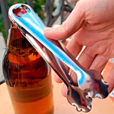 Tradineur - Pinza de hielo con abridor, acero inoxidable, compatible con cubitera, cocina, bar, restaurante, hostelería, apta pa