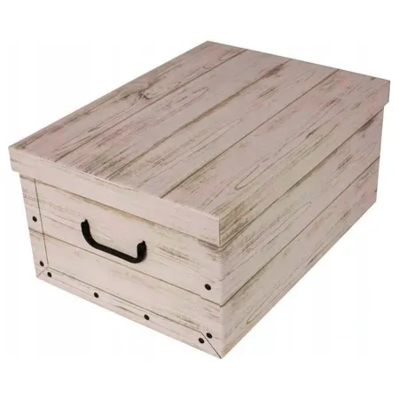 Tradineur - Caja de cartón plegable, caja de almacenaje, diseño madera clara, organizador de espacios, plegable, con tapa 51 x 3