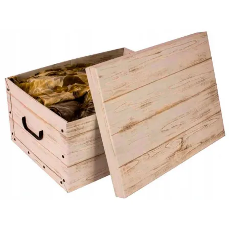 Tradineur - Caja de cartón plegable, caja de almacenaje, diseño madera clara, organizador de espacios, plegable, con tapa 51 x 3