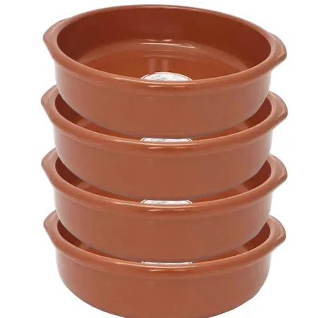 Tradineur - Pack de 4 Cazuelas redondas de barro con asas, aptas para vitroceramica y horno, Juego 4 Unidades, Ø 30 cm