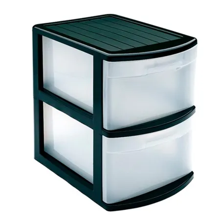 Tradineur - Cajonera támesis base negro 2 cajones de color negro 41 x 28 x 39 cm, Cajonera plástico 2 cajones sin ruedas multius