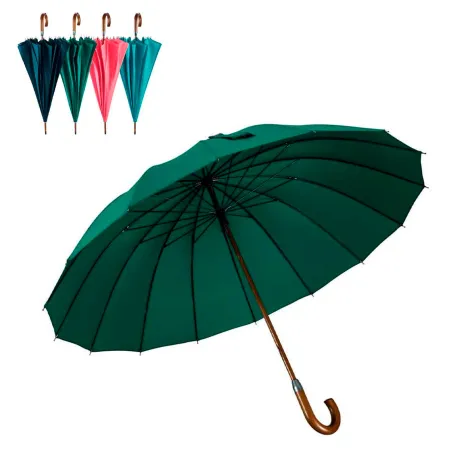Tradineur - Paraguas largo de mujer, apertura manual, antiviento, 100% poliéster pongee, 16 varillas de fibra, mango de madera, Tradineur - Paraguas largo de mujer, apertura manual, antiviento, 100% poliéster pongee, 16 varillas de fibra, mango de madera,