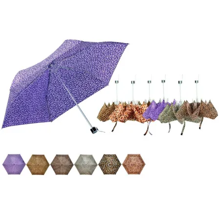 Tradineur - Paraguas plegable estampado de mujer, poliéster, apertura manual, 6 varillas de aluminio/fibra, compacto, viaje, 56 