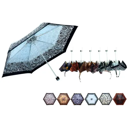 Tradineur - Paraguas plegable estampado de mujer, poliéster, apertura manual, 6 varillas de aluminio/fibra, compacto, viaje, 56 
