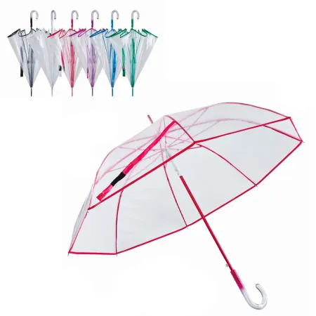 Tradineur - Paraguas transparente largo de mujer, PVC, mango acristalado, automático, antiviento, 8 varillas de fibra, ligero y 