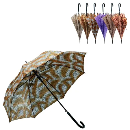 Tradineur - Paraguas largo estampado de mujer, poliéster, mango de goma, automático, antiviento, 8 varillas de fibra, ligero y r