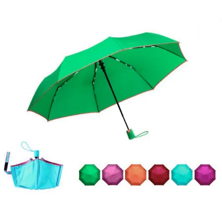 Tradineur - Paraguas plegable liso de mujer, poliéster, mango corto de goma, automático, antiviento, 8 varillas de fibra, ligero