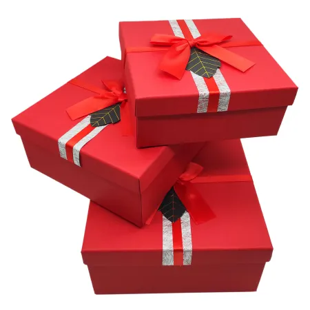 Tradineur - Set de 3 cajas de regalo cuadradas con lazo, cartón, 3 tamaños distintos, cajas decorativas con tapa, presentación, 