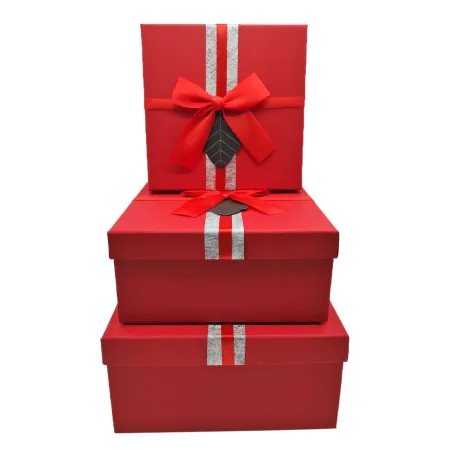 Tradineur - Set de 3 cajas de regalo cuadradas con lazo, cartón, 3 tamaños distintos, cajas decorativas con tapa, presentación, 