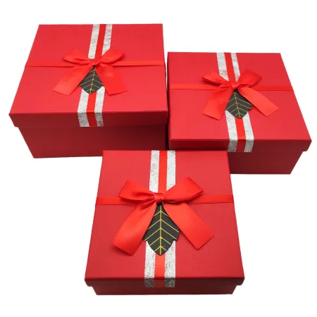 Tradineur - Set de 3 cajas de regalo cuadradas con lazo, cartón, 3 tamaños distintos, cajas decorativas con tapa, presentación, 