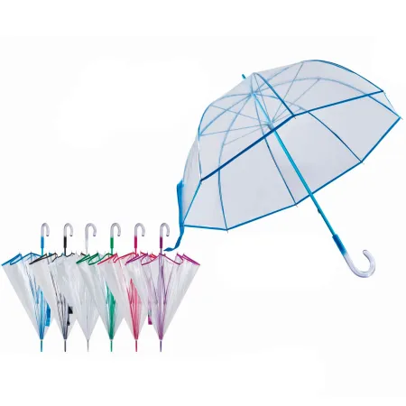 Tradineur - Paraguas largo transparente - Mango acristalado - Fabricación en PVC - 8 Varillas - Evita los días lluviosos con ele