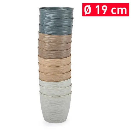 Tradineur - Maceta redonda con plato - Diseño Wind (Ø 19 cm) - Fabricado en plástico - Ideal para jardín exterior, terraza o bal