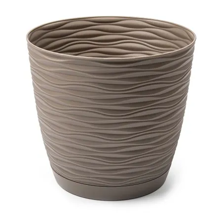 Tradineur - Maceta redonda con plato - Diseño Wind (Ø 19 cm) - Fabricado en plástico - Ideal para jardín exterior, terraza o bal