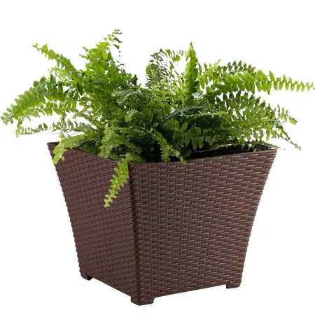 Tradineur - Maceta cuadrada de plástico Rattan, macetero, tiesto, recipiente para plantas, flores, balcón, terraza, jardín (Weng