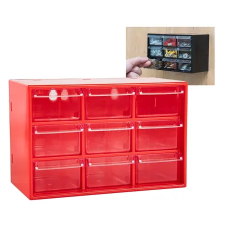 Tradineur - Organizador multiusos de plástico, 9 cajones, clasificador apilable, tornillos, tuercas, botones, piezas pequeñas, b