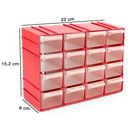 Tradineur - Clasificador apilable modular HG, plástico, 16 compartimentos, almacenamiento de herramientas, tornillos y accesorio