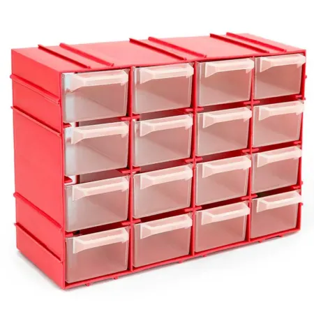 Tradineur - Clasificador apilable modular HG, plástico, 16 compartimentos, almacenamiento de herramientas, tornillos y accesorio