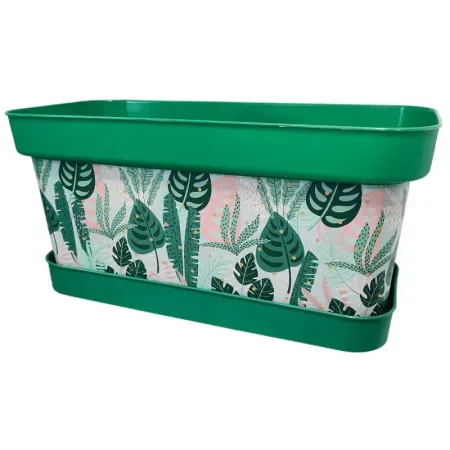 Tradineur - Jardinera de plástico con plato, modelo Lunares Floral, polipropileno, tiesto, macetero, recipiente para plantas, fa Tradineur - Jardinera de plástico con plato, modelo Lunares Floral, polipropileno, tiesto, macetero, recipiente para plantas, fa