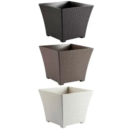 Tradineur - Maceta Rattan cuadrada de plástico, macetero, tiesto, recipiente para plantas, flores, jardín, terraza, hogar, fabri Tradineur - Maceta Rattan cuadrada de plástico, macetero, tiesto, recipiente para plantas, flores, jardín, terraza, hogar, fabri