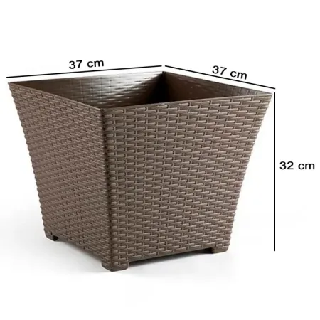 Tradineur - Maceta Rattan cuadrada de plástico, macetero, tiesto, recipiente para plantas, flores, jardín, terraza, hogar, fabri Tradineur - Maceta Rattan cuadrada de plástico, macetero, tiesto, recipiente para plantas, flores, jardín, terraza, hogar, fabri
