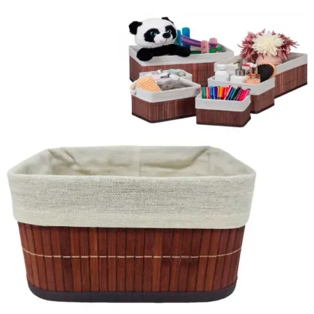 Tradineur - Cesta rectangular de bambú, incluye forro interior de tela extraíble y lavable, ligera, organización del hogar (Colo