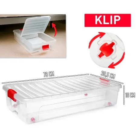 Tradineur - Caja de Almacenamiento modelo KLIP bajocama - Fabricado en Plástico - Capacidad de 35 Litros - Cierre hermético y Ta