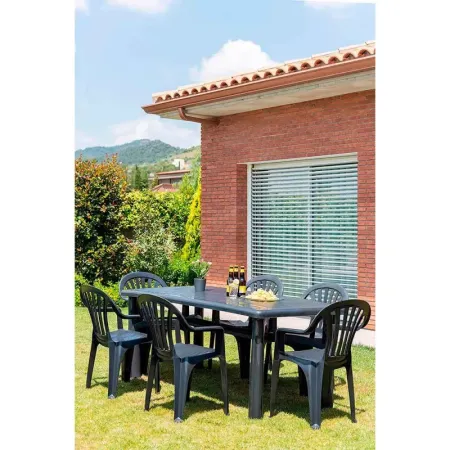 Tradineur - Silla de plástico apilable para exterior con reposabrazos, modelo Lyra, estructura ergonómica, cómoda, ligera y resi