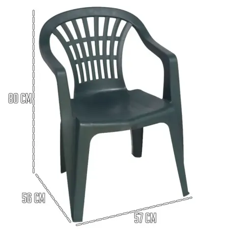 Tradineur - Silla de plástico apilable para exterior con reposabrazos, modelo Lyra, estructura ergonómica, cómoda, ligera y resi