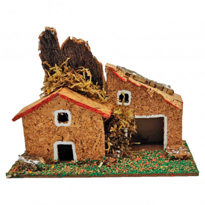 tradineur - Casa de pueblo, corcho y resina, para belén navideño, casita de aldea decorativa para nacimiento, pesebre, navidad, 10 x 14 x 7 cm, modelo aleatorio