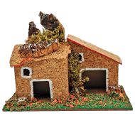 tradineur - Casa de pueblo, corcho y resina, para belén navideño, casita de aldea decorativa para nacimiento, pesebre, navidad, 10 x 14 x 7 cm, modelo aleatorio