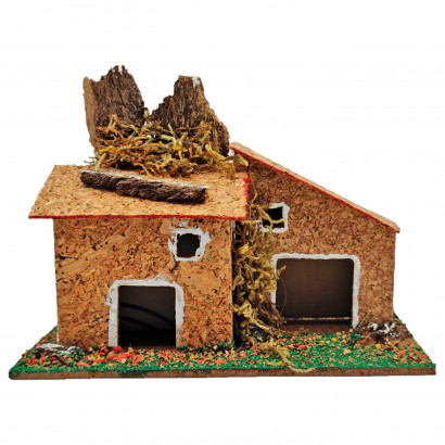 tradineur - Casa de pueblo, corcho y resina, para belén navideño, casita de aldea decorativa para nacimiento, pesebre, navidad, 10 x 14 x 7 cm, modelo aleatorio