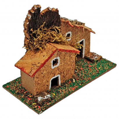 tradineur - Casa de pueblo, corcho y resina, para belén navideño, casita de aldea decorativa para nacimiento, pesebre, navidad, 10 x 14 x 7 cm, modelo aleatorio