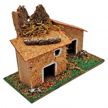 tradineur - Casa de pueblo, corcho y resina, para belén navideño, casita de aldea decorativa para nacimiento, pesebre, navidad, 10 x 14 x 7 cm, modelo aleatorio