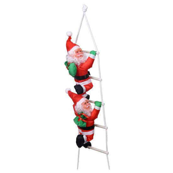 Pack de 2 muñecos de papá noel con escalera, 81 cm, santa claus con cuerda para colgar de la ventana, balcón, árbol de navidad, decoración navideña de exterior e interior