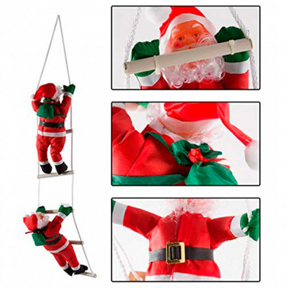 Pack de 2 muñecos de papá noel con escalera, 81 cm, santa claus con cuerda para colgar de la ventana, balcón, árbol de navidad, decoración navideña de exterior e interior