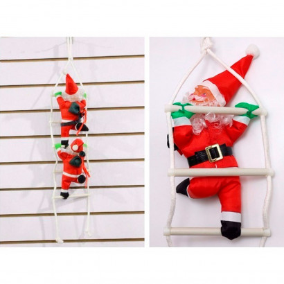 Pack 2 muñecos de papá noel con escalera, 69 cm, santa claus con cuerda para colgar de la ventana, balcón, árbol de navidad, decoración navideña de exterior e interior