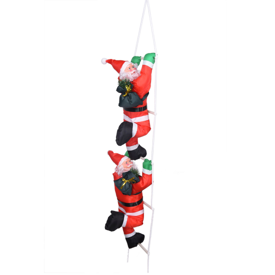 Set 2 muñecos de papá noel con escalera, 133 cm, santa claus con cuerda para colgar de la ventana, balcón, árbol de navidad, decoración navideña de exterior e interior