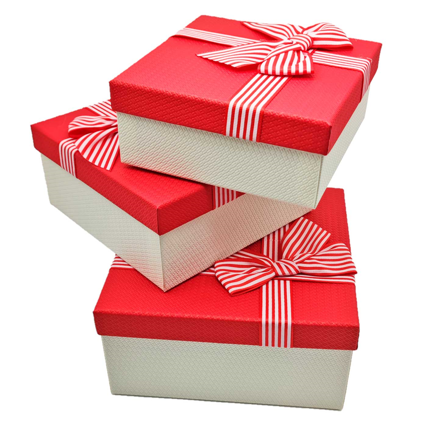 Set de 3 cajas de regalo cuadradas con lazo, 3 tamaños distintos, cajas decorativas con tapa, presentación para navidad, cumpleaños (Rojo, 19,5 cm, 17,5 cm y 15,5 cm)