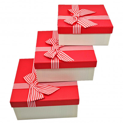 Set de 3 cajas de regalo cuadradas con lazo, 3 tamaños distintos, cajas decorativas con tapa, presentación para navidad, cumpleaños (Rojo, 19,5 cm, 17,5 cm y 15,5 cm)